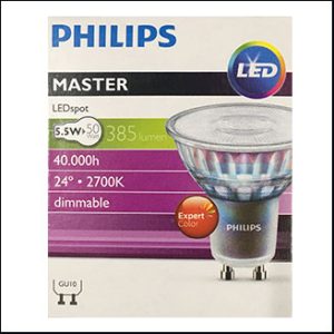 Philips Mas Expert LED 220V 5.5W 2700K 24D GU10 40000hrs. (dim)