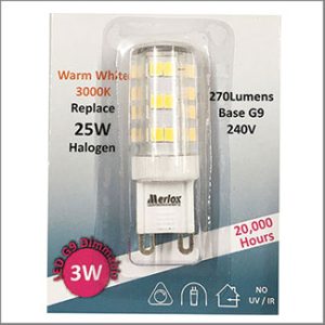 Merlox QT14 LED 3W 3000K 270lm 220V G9 20000hrs. (dim)