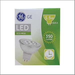 GE LED 5.5W 2700K 350lm 60D GU5.3 15000hrs.