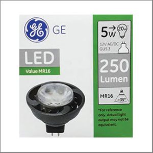 GE LED 5W 2700K 250lm 35D GU5.3 25000hrs.