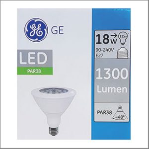 GE PAR38 LED 18W 2700K 1300lm 40D 25000hrs.