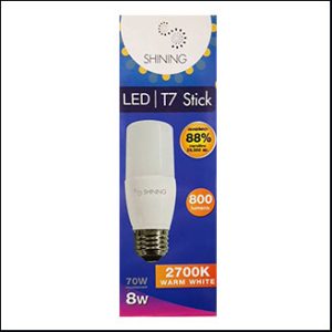 Toshiba T7 Stick LED 8W 2700K 800lm E27 25000hrs.