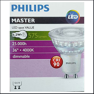 Philips Mas LED 220V 6.2W 4000K 36D GU10 (dim)