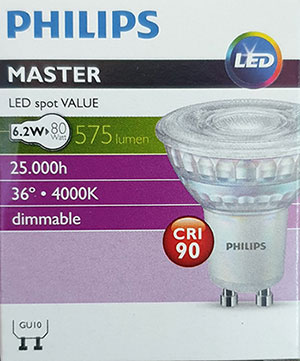 MARKPRO LIGHTING  Philips Mas LED 220V 6.2W 4000K 36D GU10 (dim)