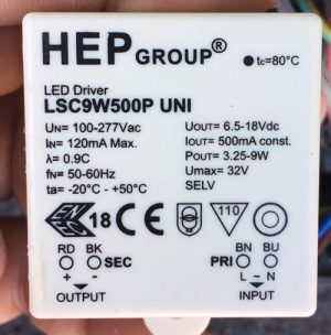 HEP LED drivers LSC9W500P UNI 500mA, 3.25-9W, 6.5-18VDC – MARKPRO LIGHTING