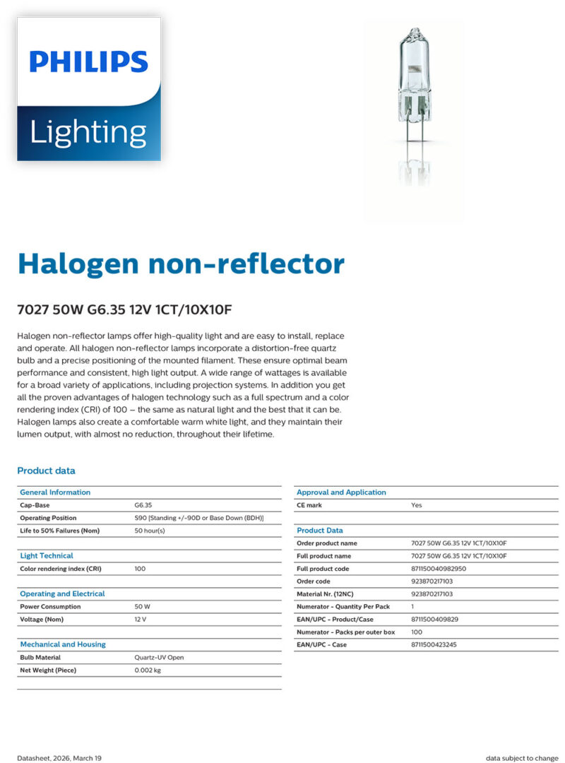 Philips 7027 BRL/BCD halogen 12V 50W G6.35 – MARKPRO LIGHTING