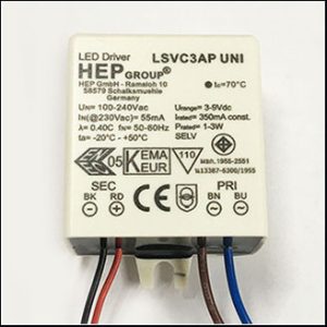 HEP LED drivers LSVC3AP UNI 350mA, 1-3W, 3-9VDC