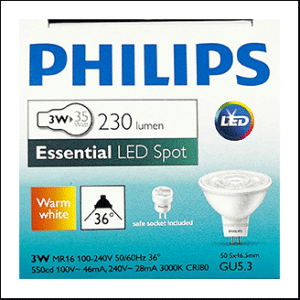 Philips Essential LED 220V 3W 3000K 36D GU5.3