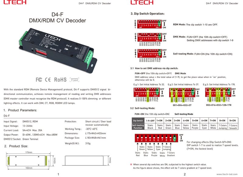 LTECH D4F DMX/RDM CV Decoder – MARKPRO LIGHTING