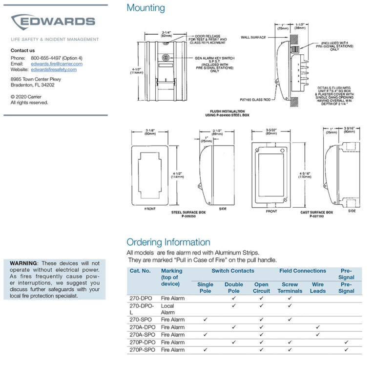 Met Edwards Software Box Edwards Fire alarm manaul box 270A-SPO 3A 30VAC 60VDC – MARKPRO LIGHTING