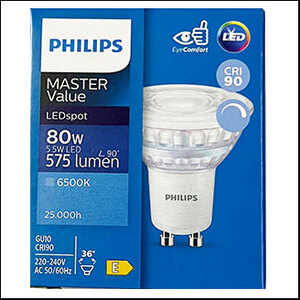 Philips Mas LED 220V 5.5W 6500K 36D GU10 (dim)