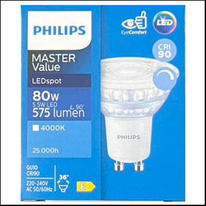 Philips Mas Spot VLE LED 220V 5.5W 4000K 36D GU10 (dim) - 25000hrs.