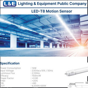 L&E LED T8 14W 6500K 2100lm (120cm.) SE + motion sensor