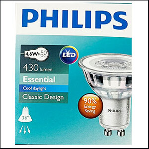 Philips Essential LED 220V 4.6W 6500K 36D GU10 15000hrs. (no dim)
