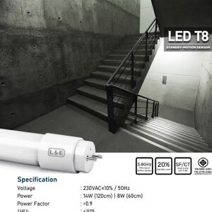 L&E LED T8 14W 6500K 2100lm (120cm.) SE + motion sensor (20% dim)